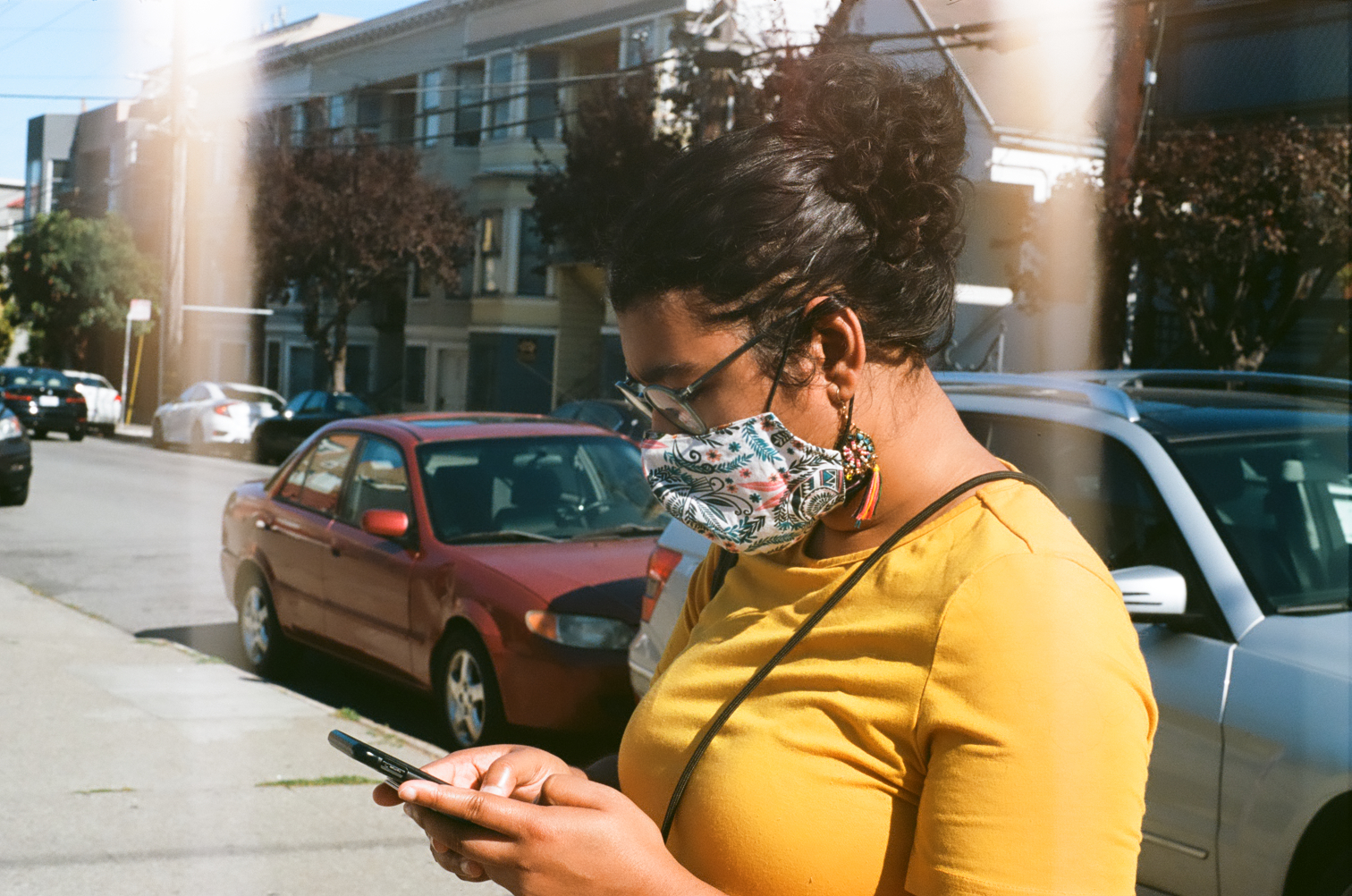 Wife in yellow dress in Hayes Valley