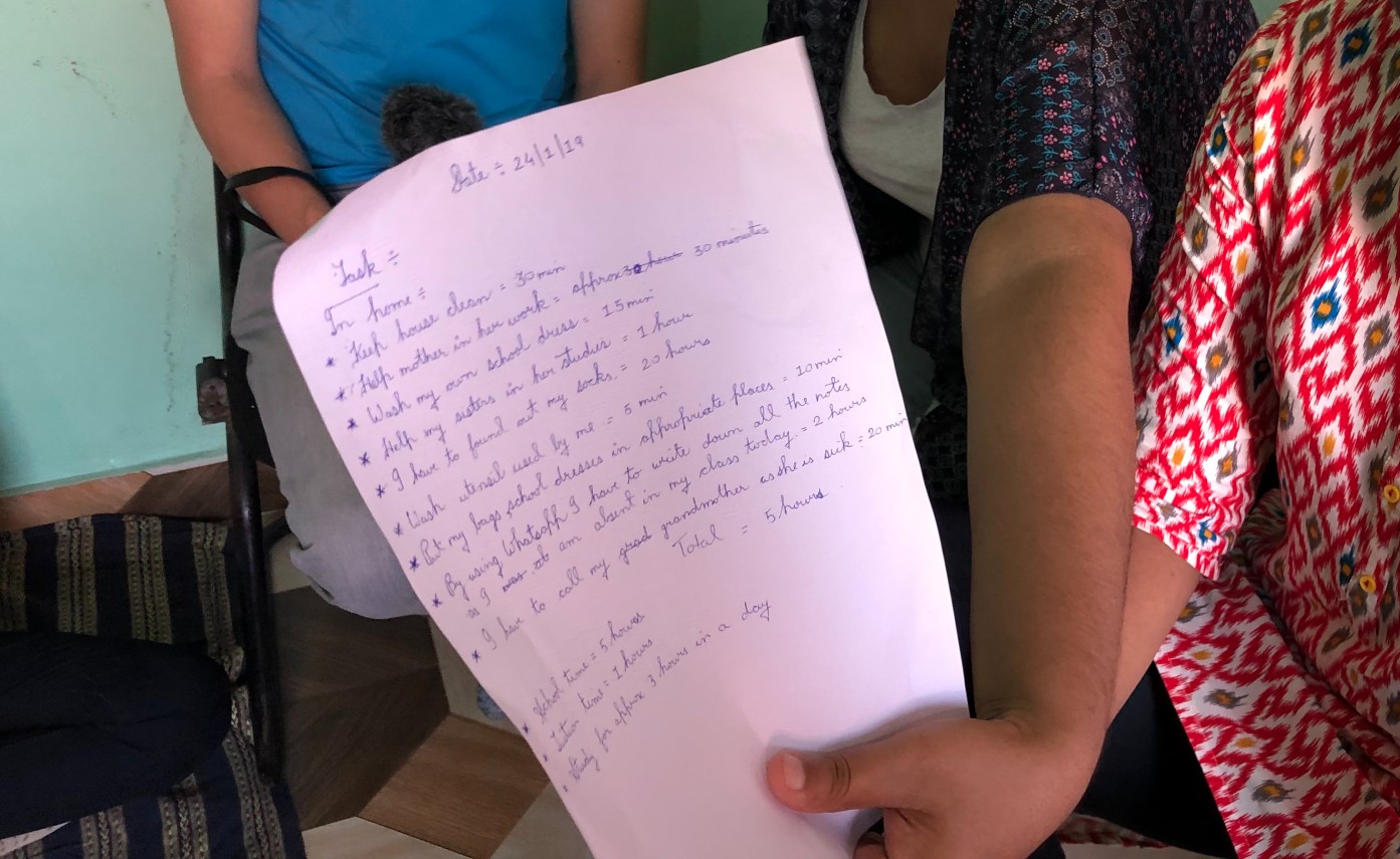 Photo of a task list written by a girl in Jharkhand