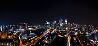 Night skyline of Singapore with lit buildings